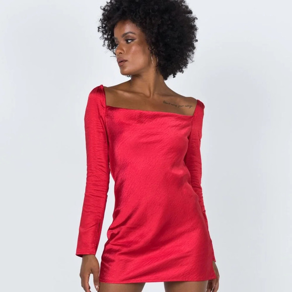 New- Princess Polly Satin Mini Dress * Color Red - Picture 1 of 12